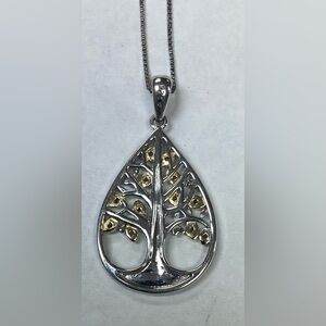 SILVER .925 & GOLD TREE OF LIFE PENDANT WITH CHAIN VERY UNIQUE